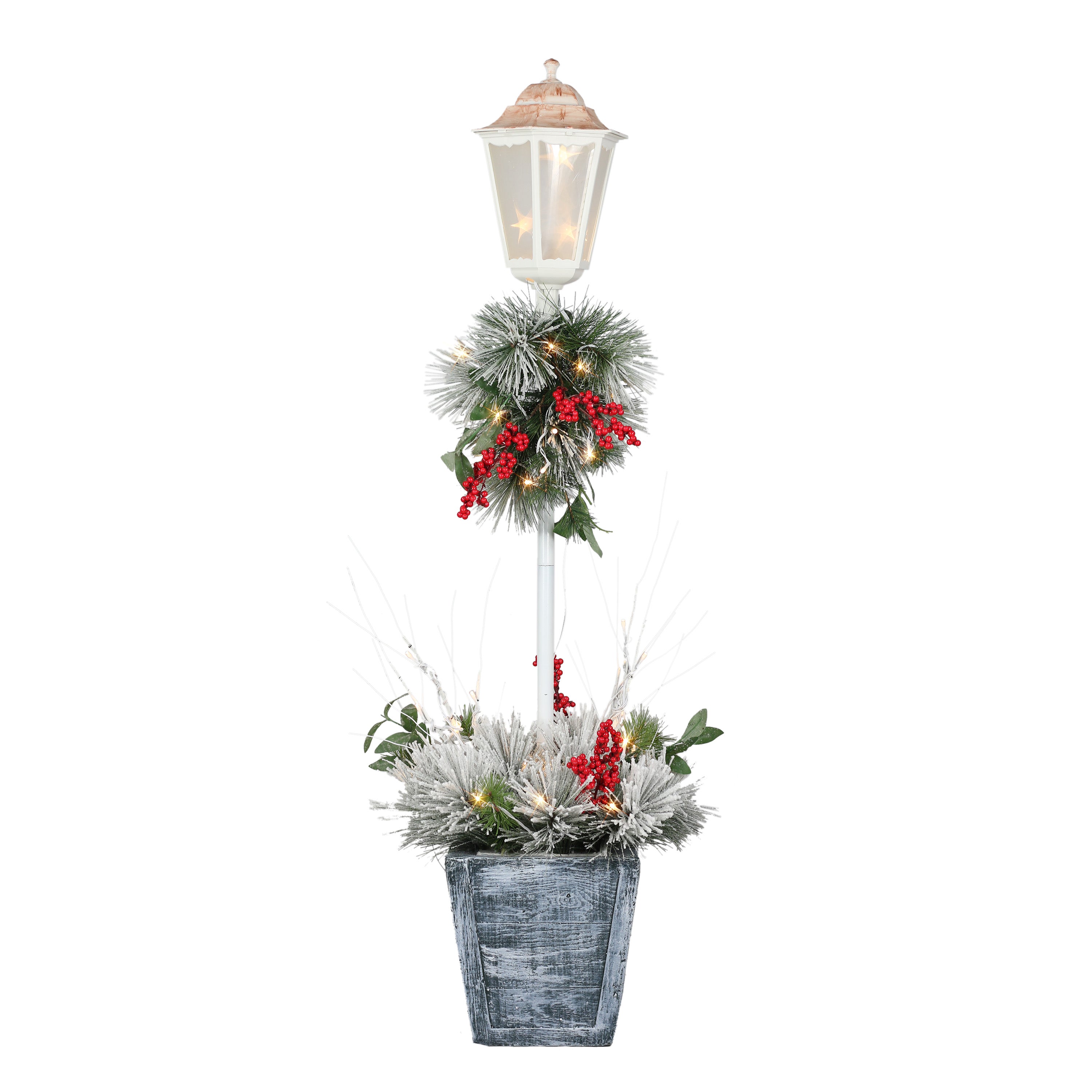 4 ft Pre-Lit Flocked Artificial Pine Lamp Post 3765A-LP40LW05